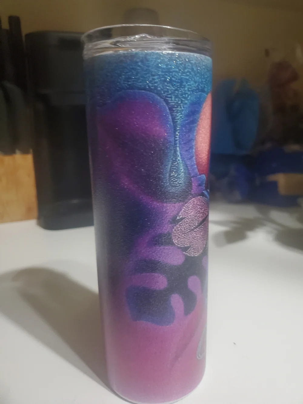 Blue Stitch Character Glitter Tumbler -